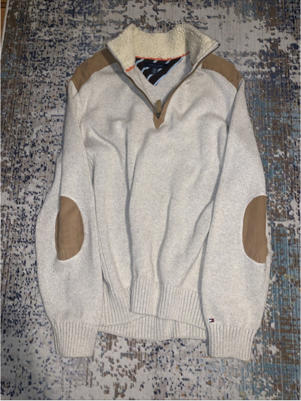 Tommy Hilfiger 1/4-Zip Heavy Pullover Sweater With Elbow & Shoulder Patches XXG - Picture 3 of 16